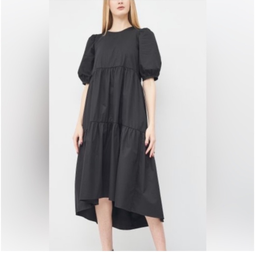 Zara high low poplin dress - black size xs